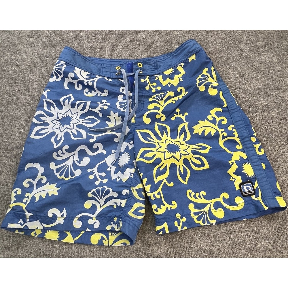 Billabong Board Shorts Mens 34 Blue Yellow Hawaiian Floral Surf Swim Trunks